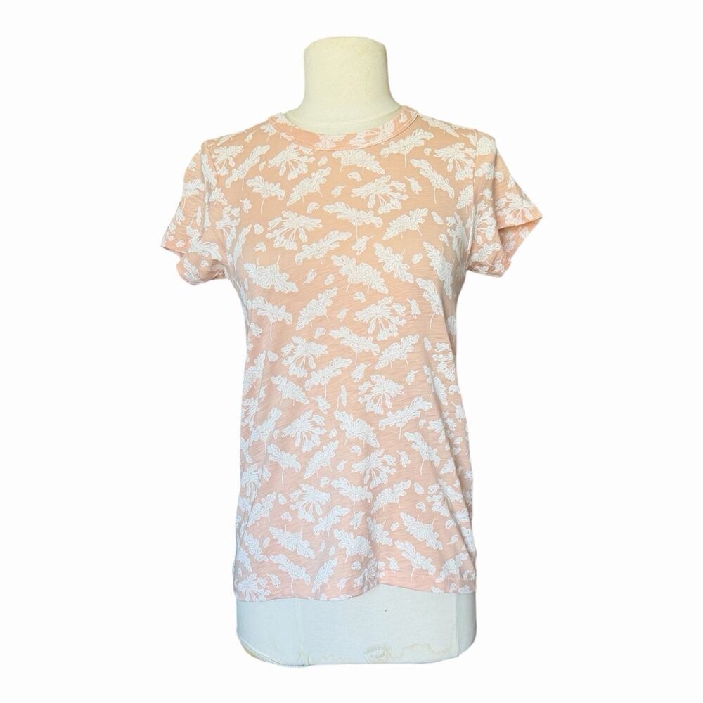 Rag & Bone NWT XS Peach Floral Print Crewneck Short Sleeve Tee Lightweight
